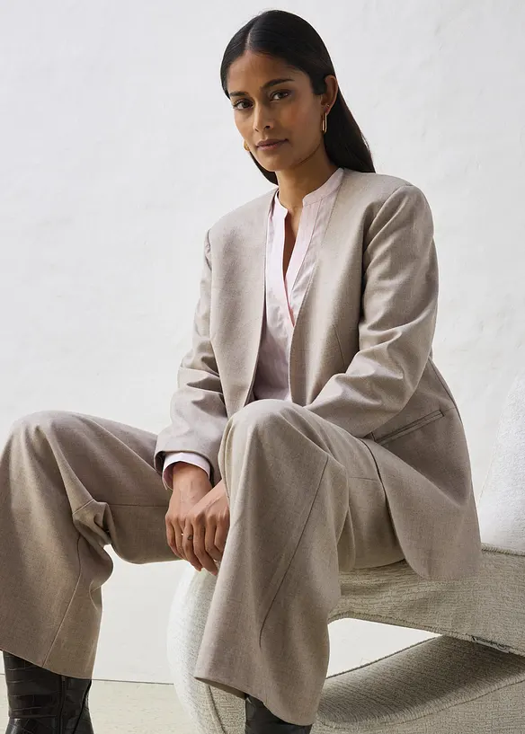 Kavaj utan krage i mjuk ylleblandning, bonprix