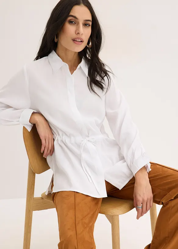 Poplinblus med lagda veck, bonprix