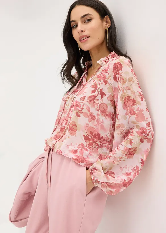 Chiffongtunika med knytband, bonprix