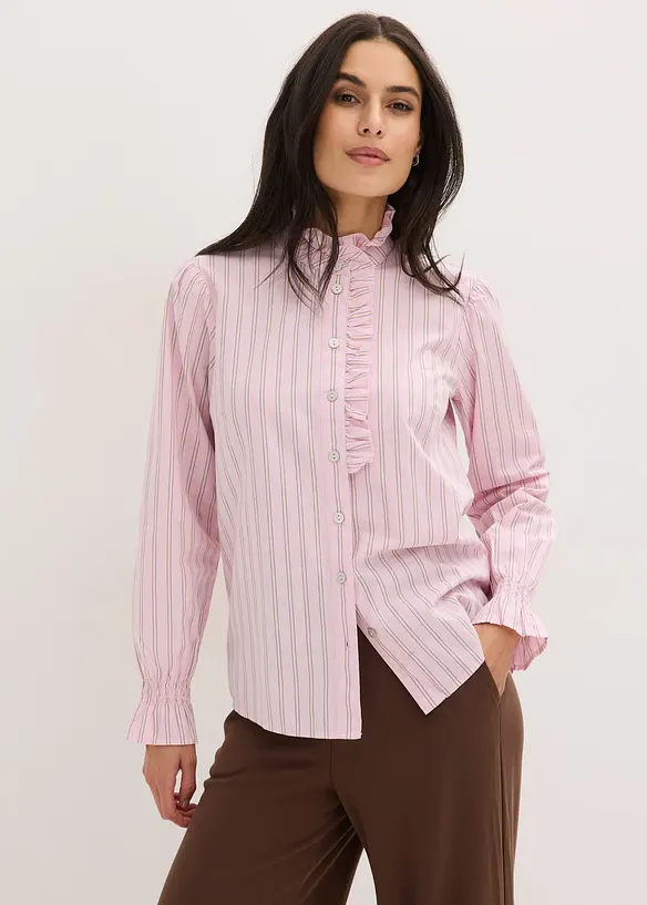 Poplinblus med krusad krage, bonprix