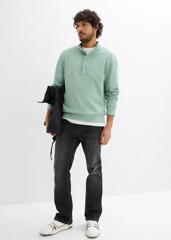 Sweatshirt med knappsl&aring; i ekologisk bomull, bonprix