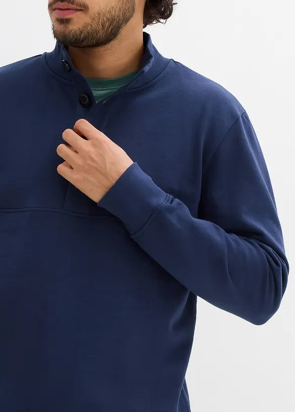 Sweatshirt med knappsl&aring; i ekologisk bomull, bonprix