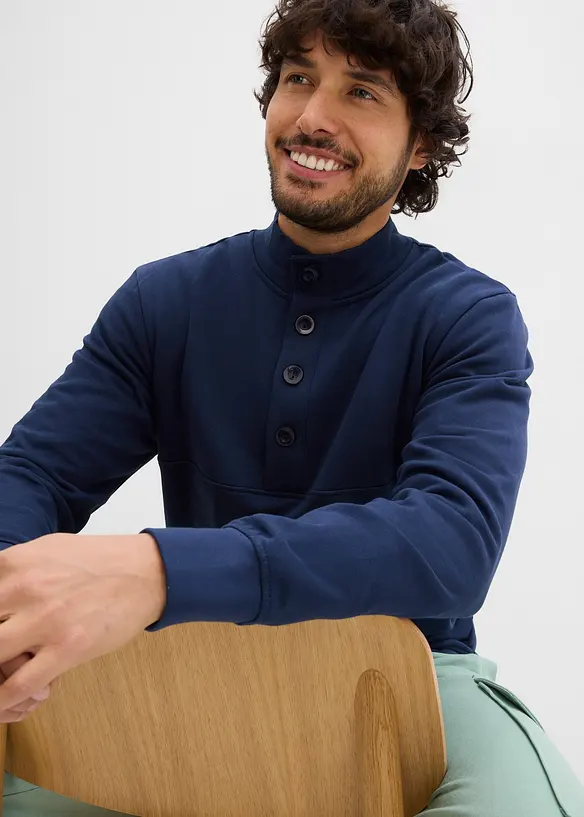 Sweatshirt med knappsl&aring; i ekologisk bomull, bonprix