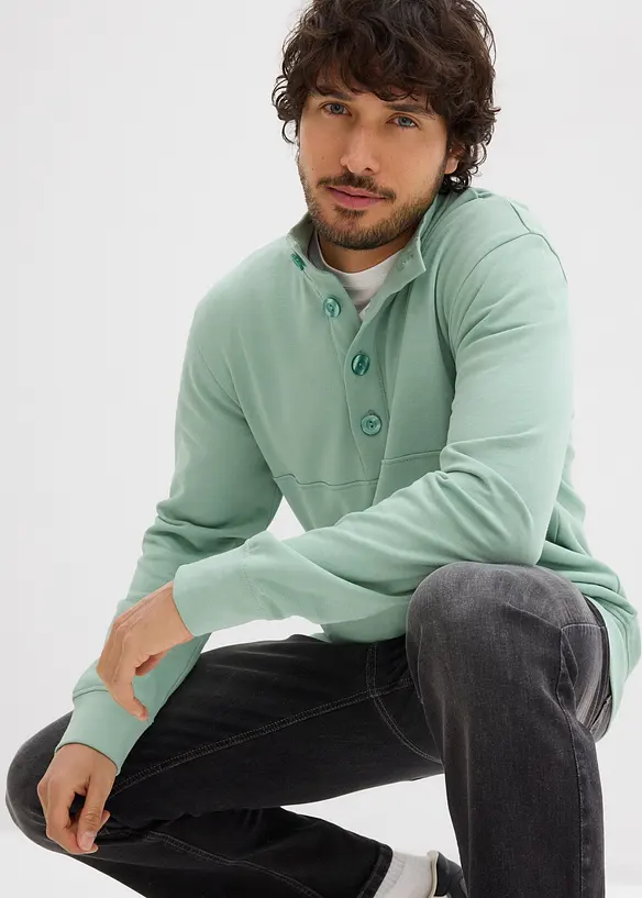 Sweatshirt med knappsl&aring; i ekologisk bomull, bonprix