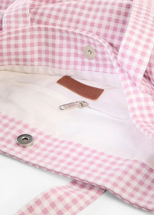 Shoppingv&auml;ska i canvas med sm&aring;rutigt m&ouml;nster, bonprix