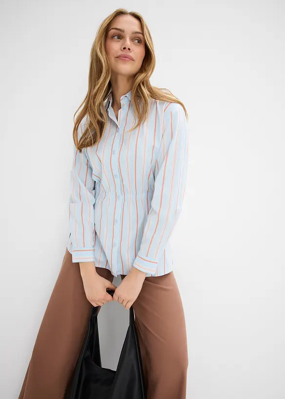 Skjortblus i stretchig bomullspoplin, bonprix