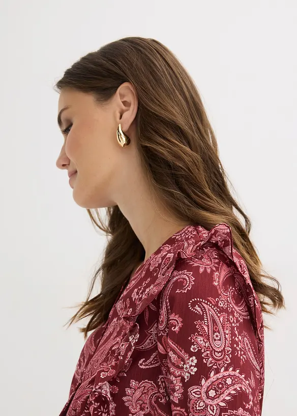 Blus med volanger och smock, bonprix