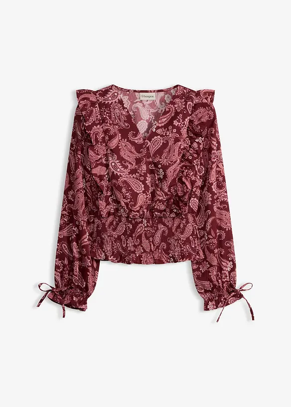Blus med volanger och smock, bonprix