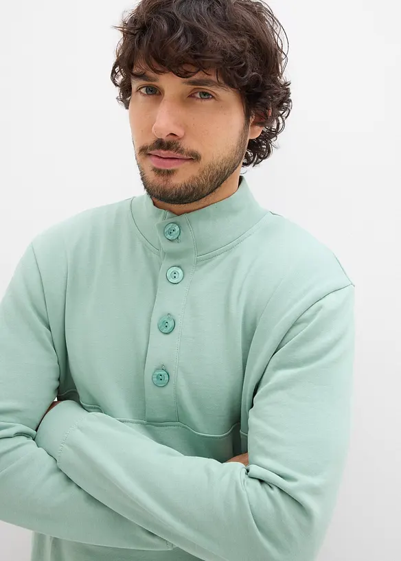Sweatshirt med knappsl&aring; i ekologisk bomull, bonprix