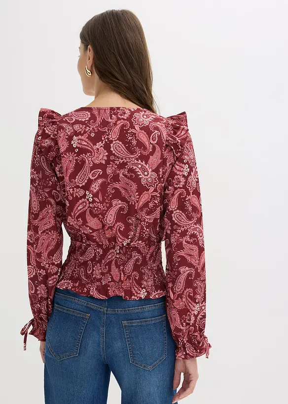 Blus med volanger och smock, bonprix