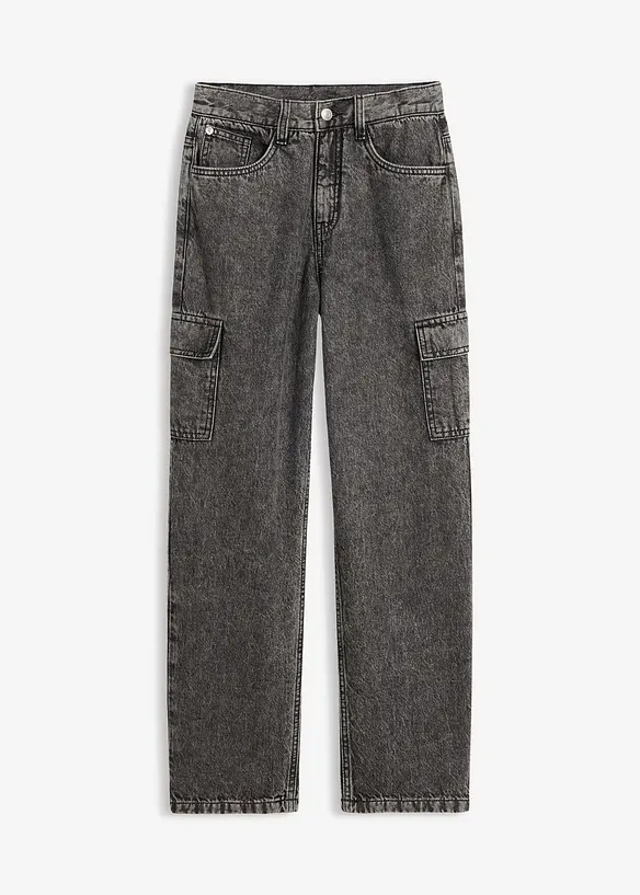 Cargojeans i Loose Fit med reglerbar midja, Straight, bonprix