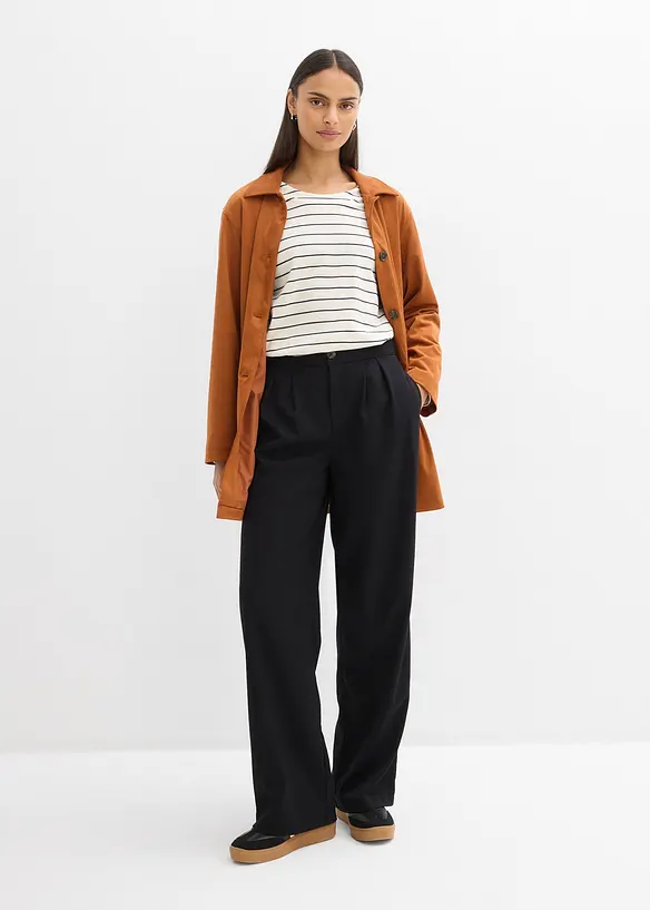 Byxa med gubbveck och viskos, bonprix