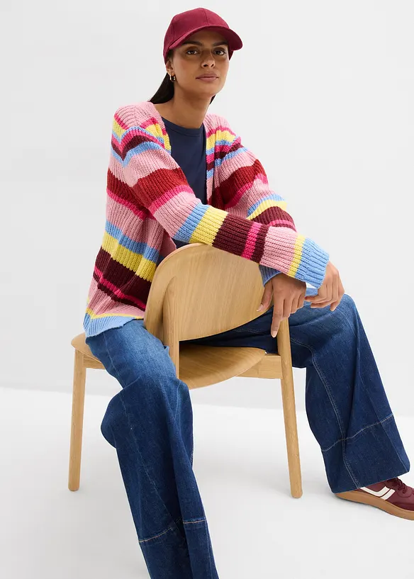 Oversizecardigan i materialmix, bonprix