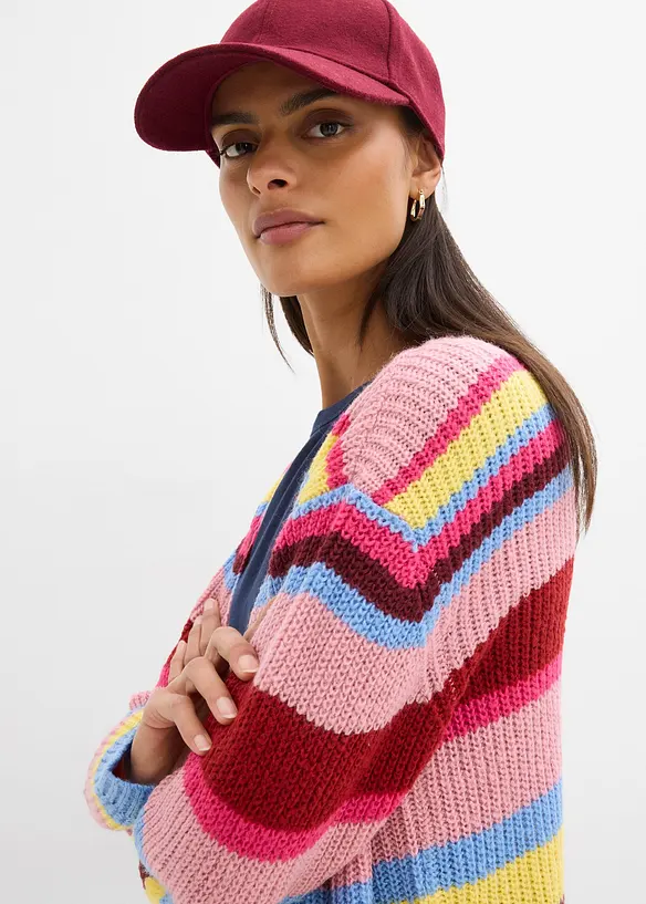 Oversizecardigan i materialmix, bonprix