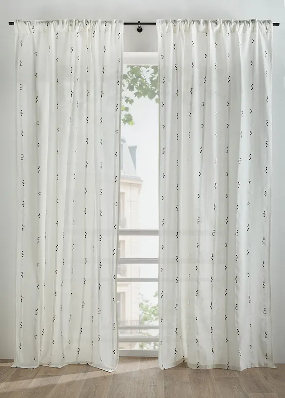 Gardinl&auml;ngd i v&auml;vt material av ekologisk bomull med prickar (1-pack), bonprix