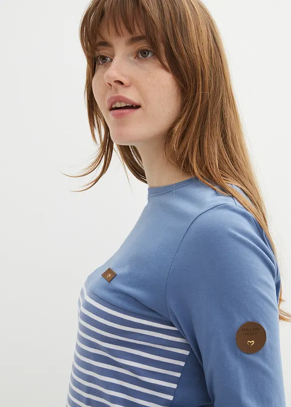 L&aring;ng&auml;rmad randig T-shirt i h&aring;llbar bomull, bonprix