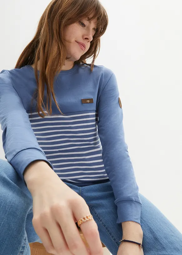 L&aring;ng&auml;rmad randig T-shirt i h&aring;llbar bomull, bonprix