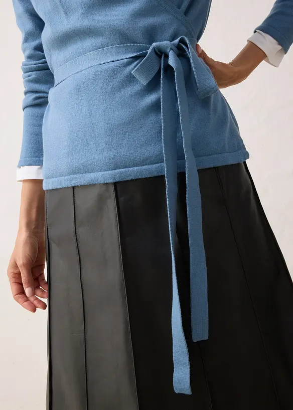 Omlottcardigan i bomull och merinoull, bonprix