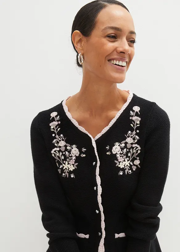 S&ouml;t folkdr&auml;ktsinspirerad cardigan med broderi, bonprix