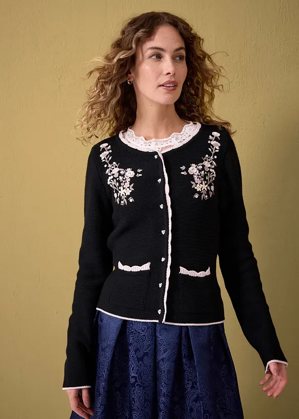 S&ouml;t folkdr&auml;ktsinspirerad cardigan med broderi, bonprix
