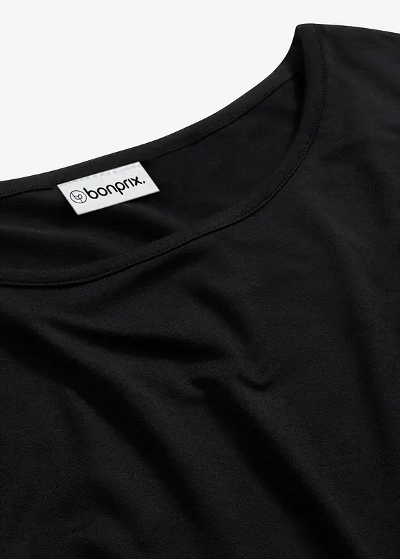 Fyrkantig T-shirt med b&aring;tringning i mjuk viskosmix, bonprix