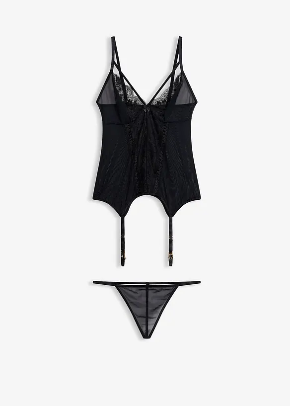 Korsett med strumpebandsh&aring;llare och stringtrosa (2 delar), bonprix