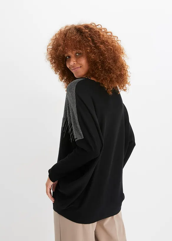 Finstickad tr&ouml;ja med strassapplikation, bonprix