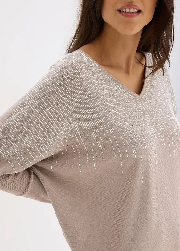 Finstickad tr&ouml;ja med strassapplikation, bonprix