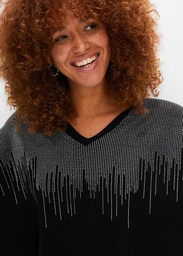 Finstickad tr&ouml;ja med strassapplikation, bonprix