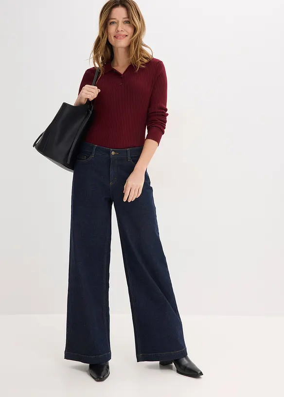 Finstickad tr&ouml;ja med knappar, bonprix