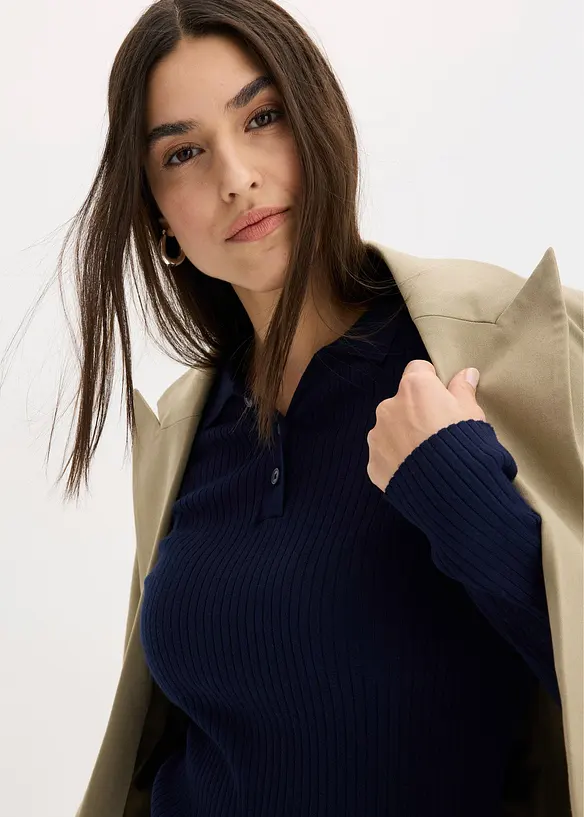 Ribbstickad pik&eacute;tr&ouml;ja i viskosmix, bonprix