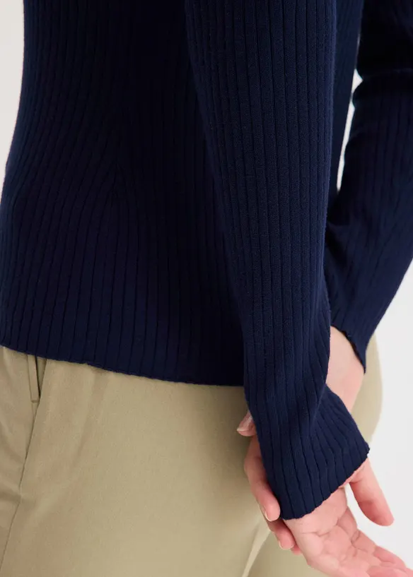 Ribbstickad pik&eacute;tr&ouml;ja i viskosmix, bonprix