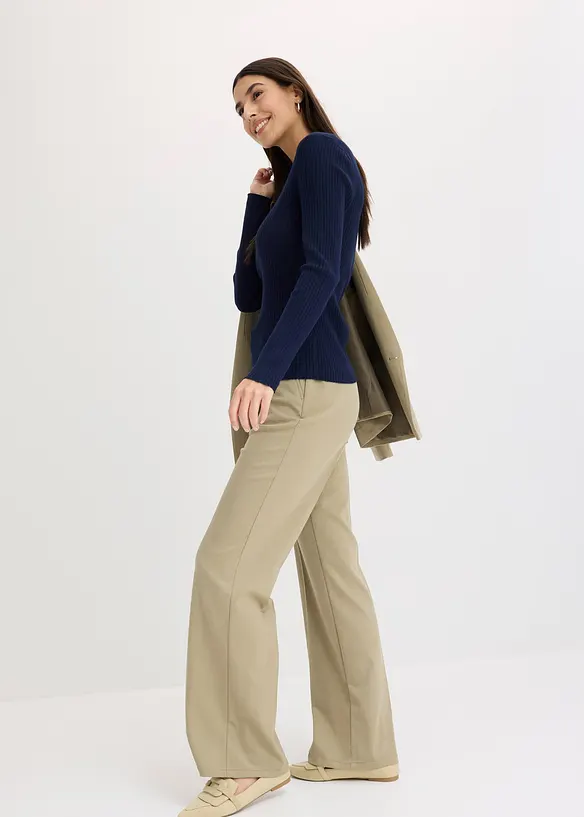 Ribbstickad pik&eacute;tr&ouml;ja i viskosmix, bonprix