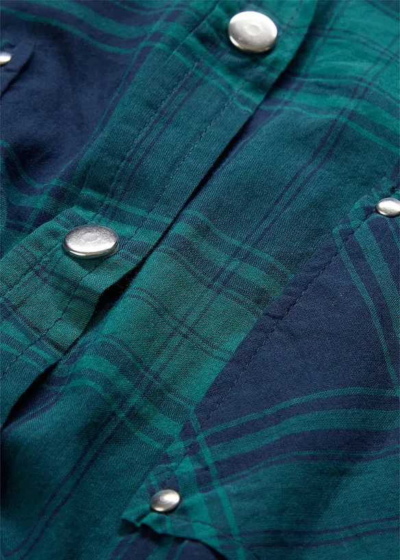 Rutig skjortblus i ren bomull, bonprix