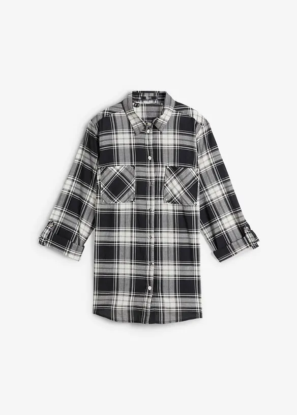 Rutig skjortblus i ren bomull, bonprix