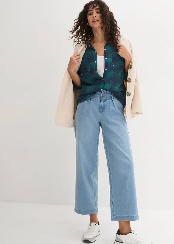 Rutig skjortblus i ren bomull, bonprix