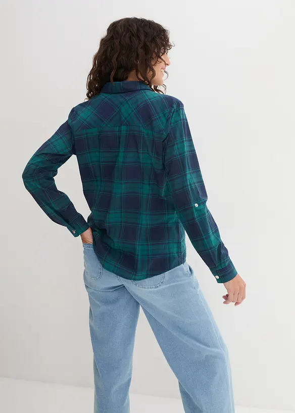 Rutig skjortblus i ren bomull, bonprix