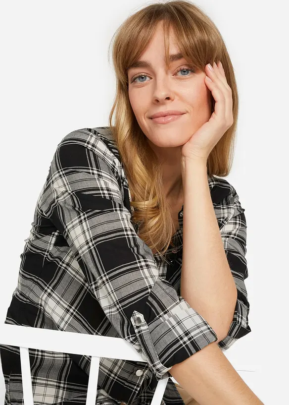 Rutig skjortblus i ren bomull, bonprix