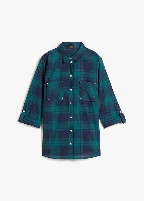 Rutig skjortblus i ren bomull, bonprix