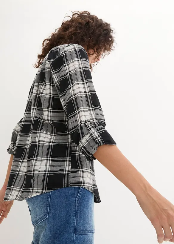 Rutig skjortblus i ren bomull, bonprix