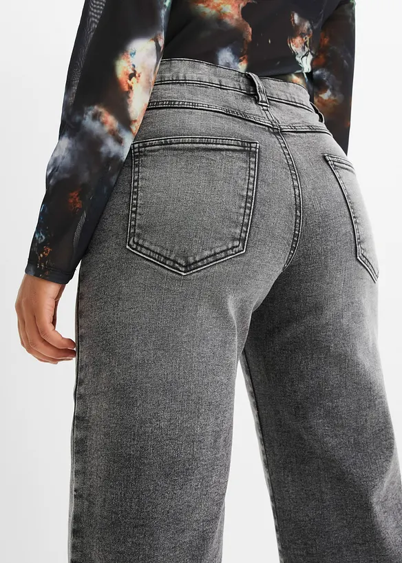 Wide Leg Jeans High Waist, med nitar, bonprix