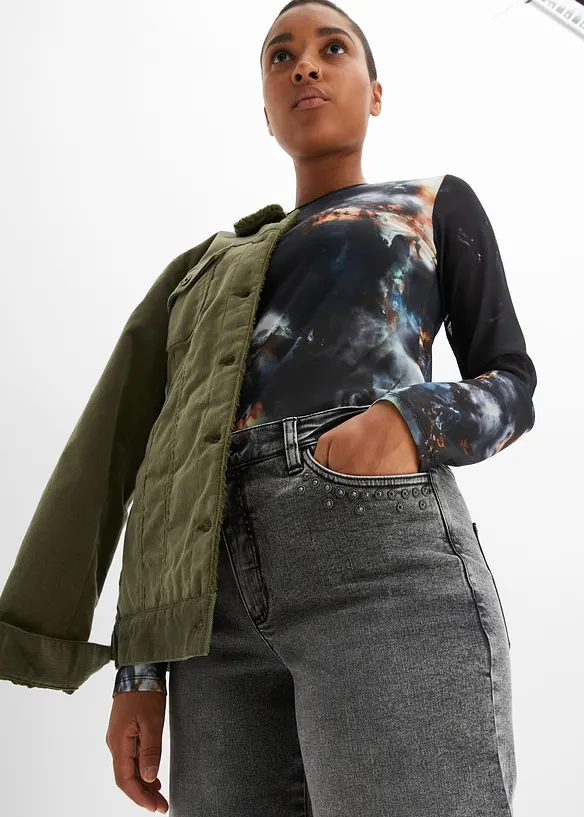 Wide Leg Jeans High Waist, med nitar, bonprix