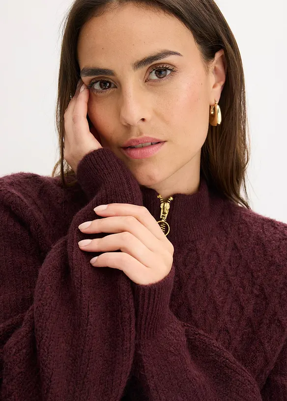 Cardigan med fl&auml;tstickning, bonprix