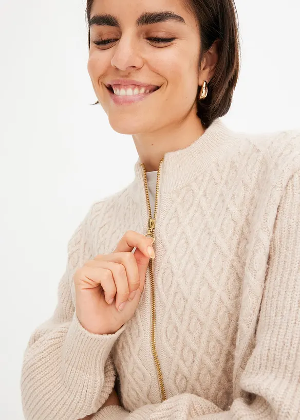 Cardigan med fl&auml;tstickning, bonprix