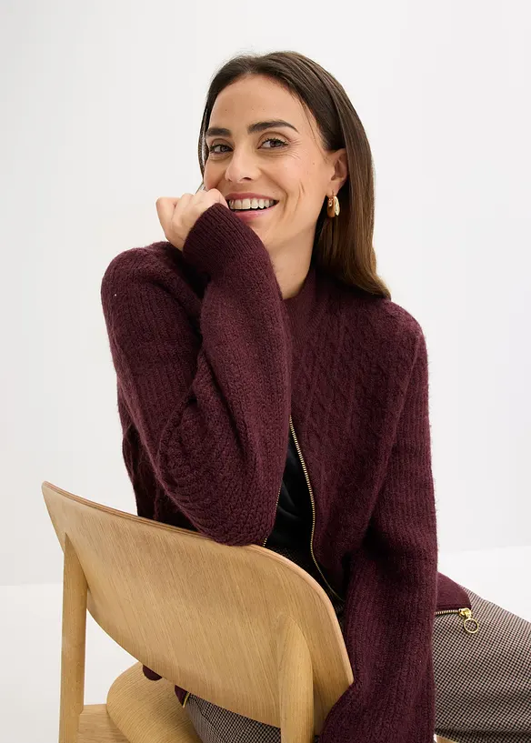 Cardigan med fl&auml;tstickning, bonprix