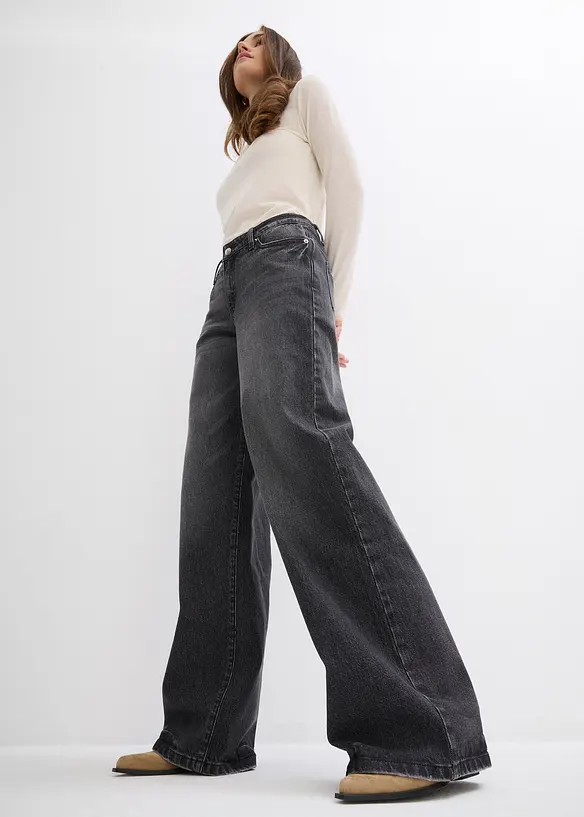 Wide Leg Jeans, Mid Waist, Low Stretch Full Length, bonprix