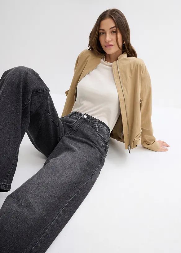 Wide Leg Jeans, Mid Waist, Low Stretch Full Length, bonprix