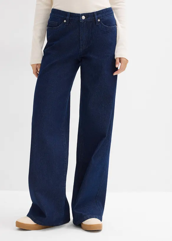 Wide Leg Jeans, Mid Waist, Low Stretch Full Length, bonprix