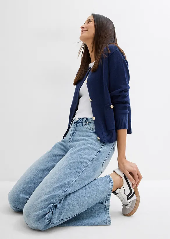 Wide Leg Jeans, Mid Waist, Low Stretch Full Length, bonprix