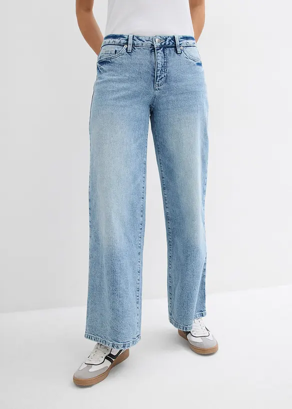 Wide Leg Jeans, Mid Waist, Low Stretch Full Length, bonprix